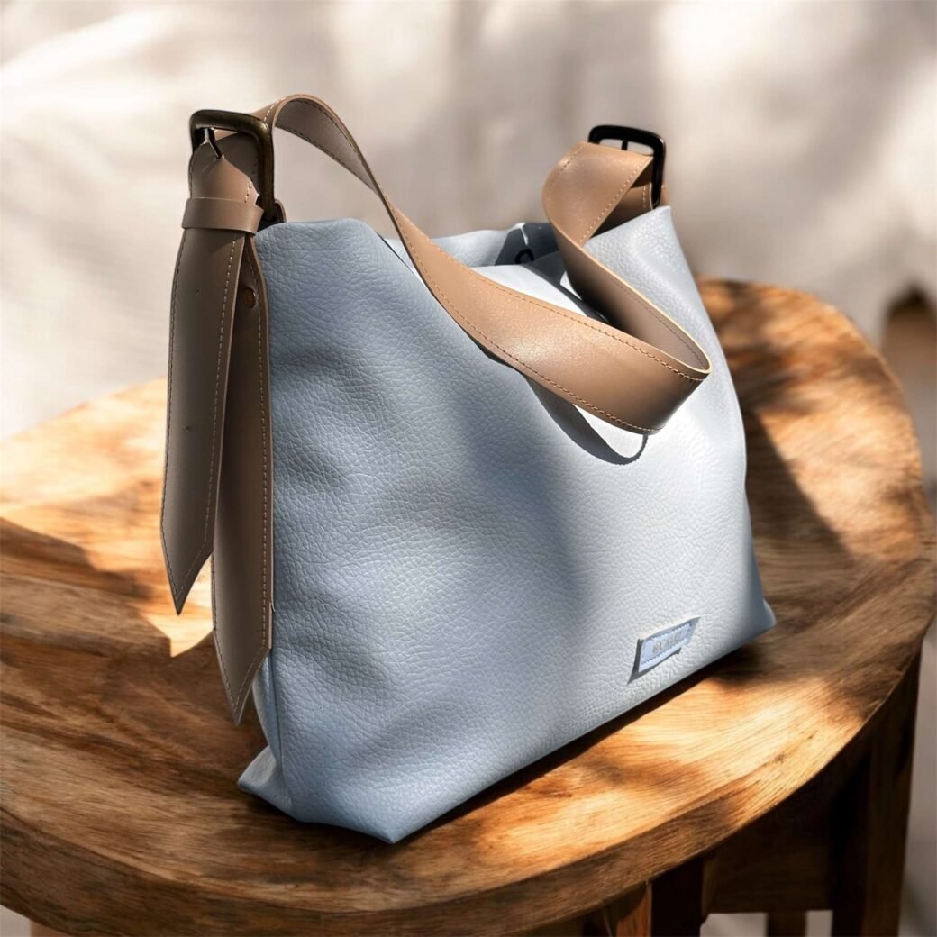 Blue Beige Belted Bag - Image 2